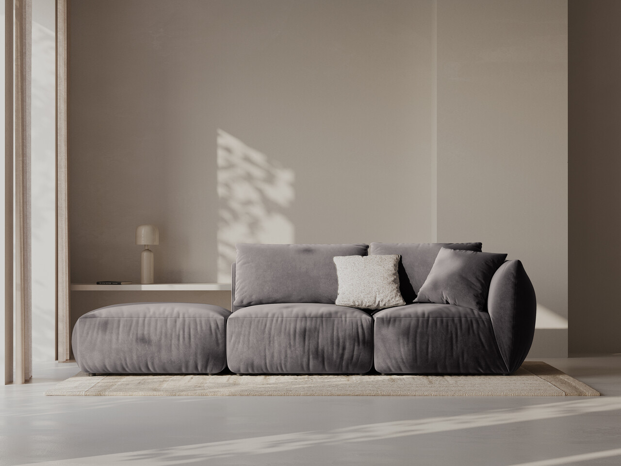 Canapea modulara 3 locuri cotiera stanga, Chris-184, Micadoni Home, 315x100x80 cm, catifea, gri inchis - imagine 6